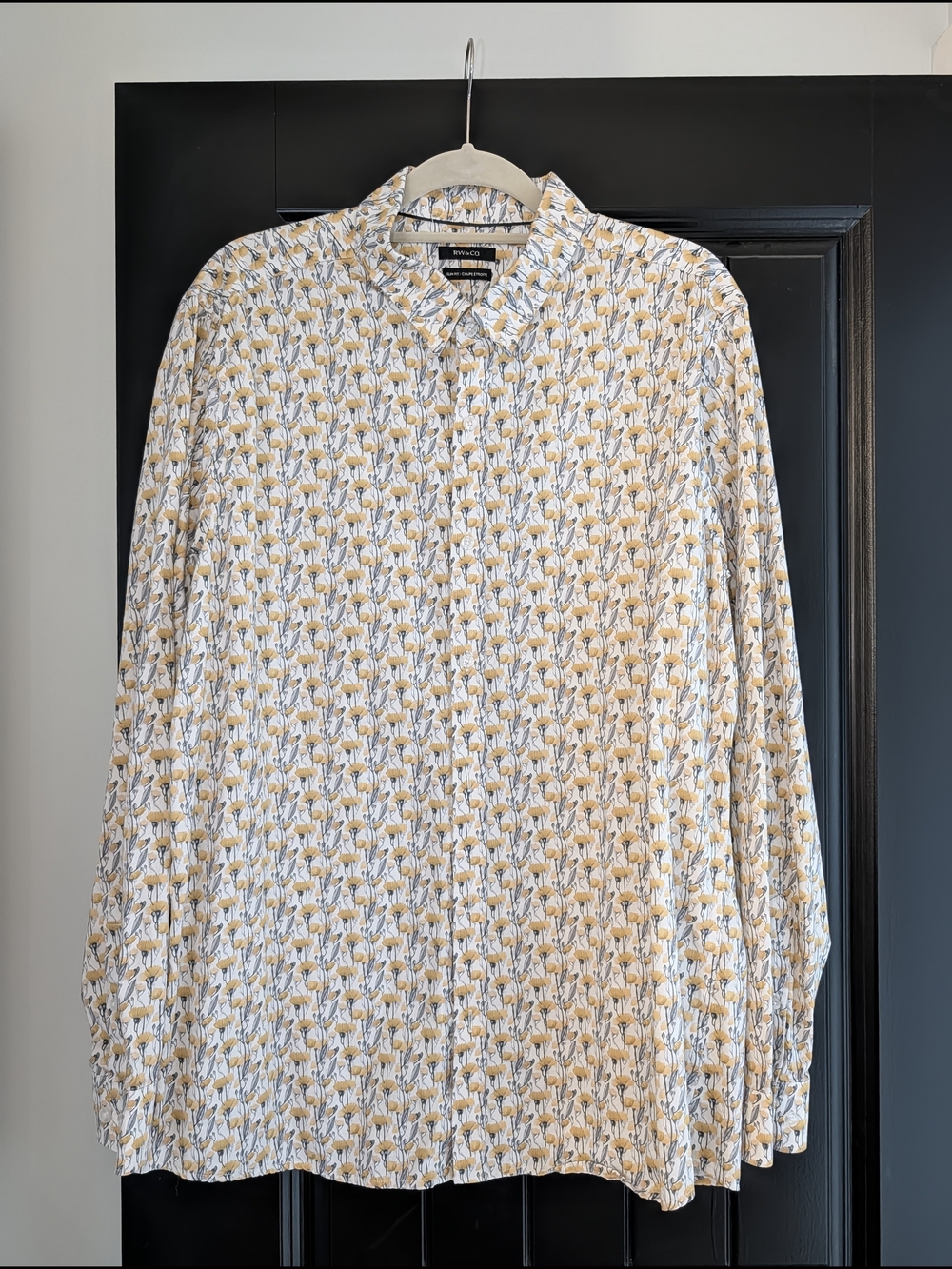 RW&CO. Men’s White Shirt with Yellow Floral Print